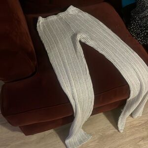 Cream and Gray Soft Wide Leg Pants